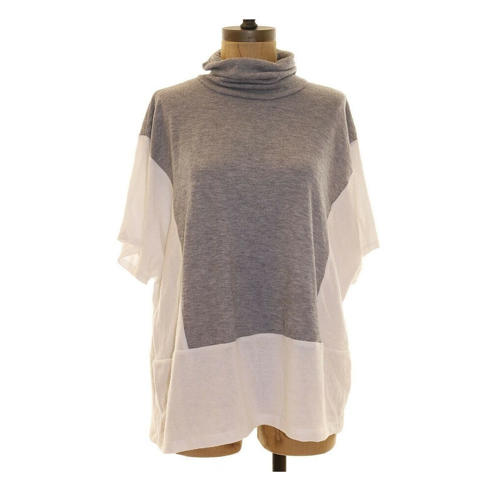 Bobeau Nordstrom Cowl Sweater Top Size XS Short Sleeve Gray White Colorblock B30